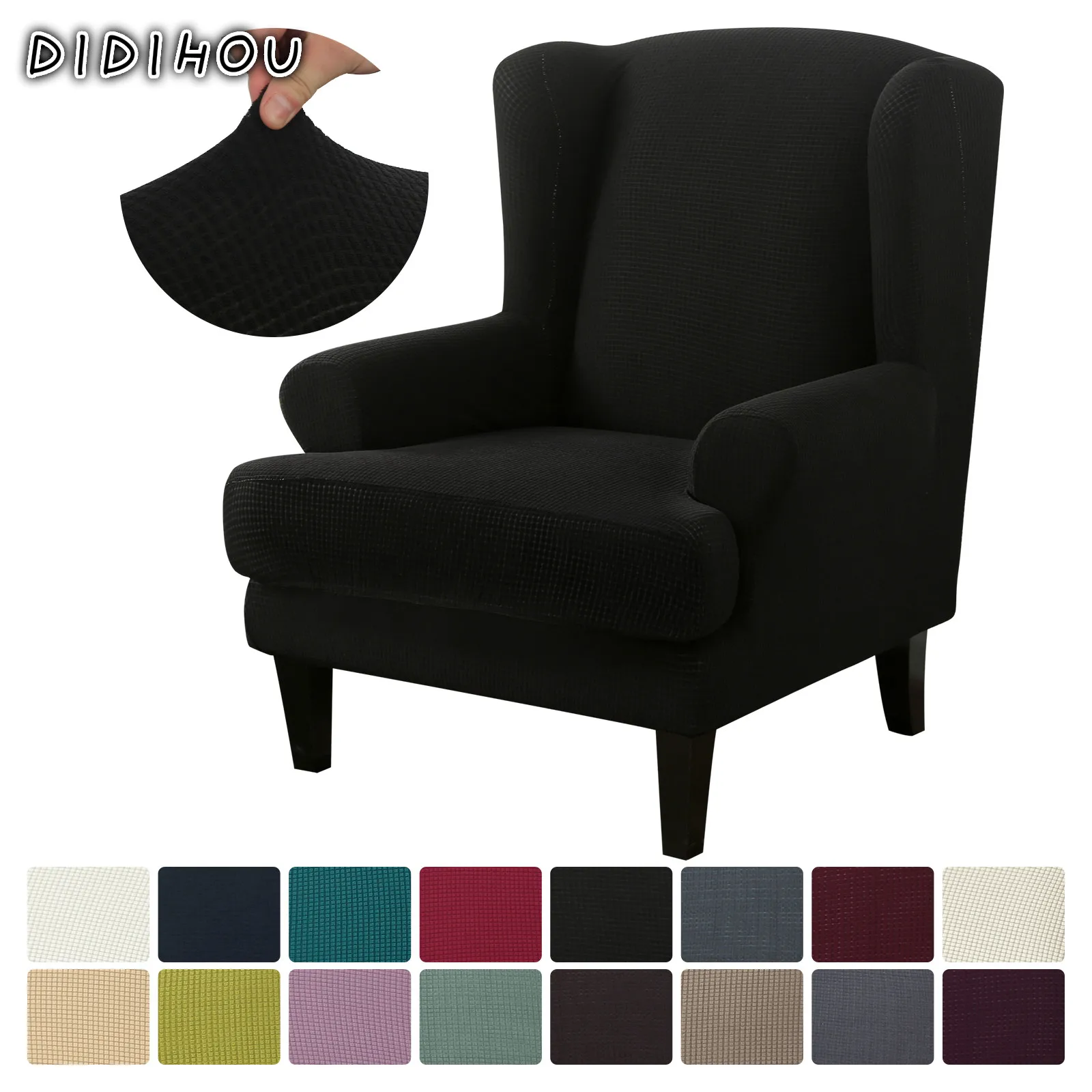 

Elastic Wing Back Chair Cover Jacquard Spandex Stretch Slipcovers for office Chairs Stylish 2 Piece Set With Elastic Band