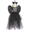 Black Fallen Angel Halloween Fancy Girls Tutu Dress V-neck Train Kids Cosplay Birthday Party Ball Gown Dress with Wings Costume (4)