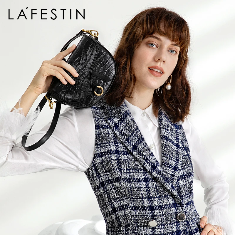 LAFESTIN Брендовая женская сумка 2019 новая кожаная сумка-седло серия полукруглых