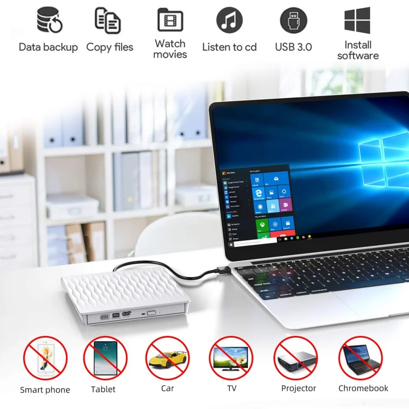 Внешний CD DVD диска USB 3,0 тонкий Портативный внешний RW записывающийся-высокая Скорость данных Передача USB оптических дисков
