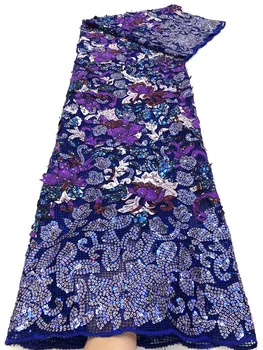 

Hot Sale African Lace Fabric Embroidered Sequins Lace Fabric 5 Yards French Lace Tulle Net Fabrics For Women Wedding Dresses FJF