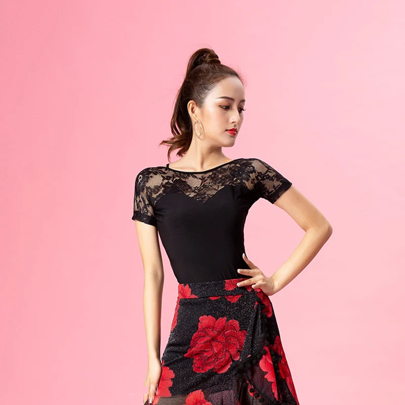 New Black Ballroom latin Dance Top Flamenco Blouse Standard Modern Dancer Costume Performance Outfits Waltz Dancewear