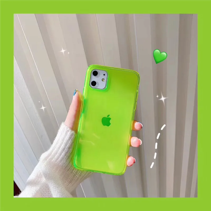 Популярный флуоресцентный желтый розовый чехол для телефона для iphone 11 Pro Max XR X XS Max 7 8 plus задняя крышка Роскошный прозрачный мягкий чехол для пары