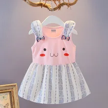 Платье для маленьких девочек летнее платье без рукавов с рисунком кролика для маленьких девочек