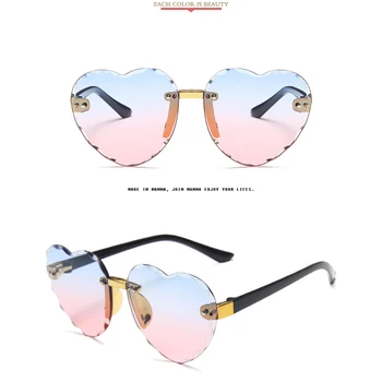 

Child Cute Heart Rimless Frame Sunglasses Children Kids Gray Pink Red Lens Fashion Boys Girls UV400 Protection Eyewear