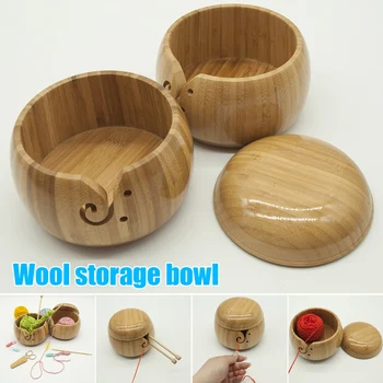

Wooden Yarns Bowl with Removable Lid Holder Portable for Knitting Crochet Storage J2Y