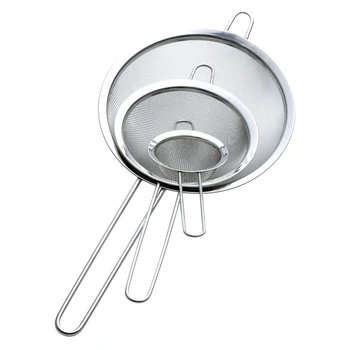 

Stainless Steel Fine Mesh Strainer with Long Handle for Kitchen Food, Small Medium Large Size for Tea Coffee Powder Fry Juice Ri