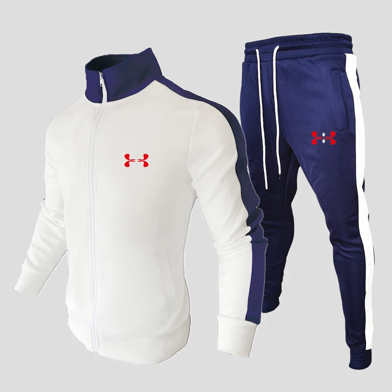 Chaqueta de punto con cremallera para hombre, traje deportivo de marca, costura, moda informal, pantalones deportivos, M-3XL, 2021