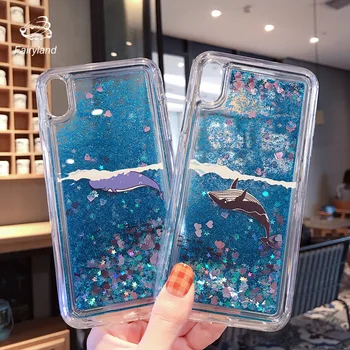 아이폰 11 프로 맥스용 반짝이 모바일 케이스 퀵샌드 유니콘 고래 만화 핸드폰 커버, 다이나믹 리퀴드, 애플 휴대폰 보호 케이스