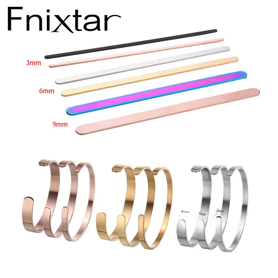 FnixtarWidth 3/6/9mm DIY C Открытый манжетный браслет материал зеркальная полированная