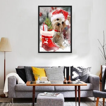 

Lovely Christmas Puppy Diamond Painting Kits Full Drill Rhinestone Crystal Embroidery Pictures Cross Stitch Art Craft Decor for