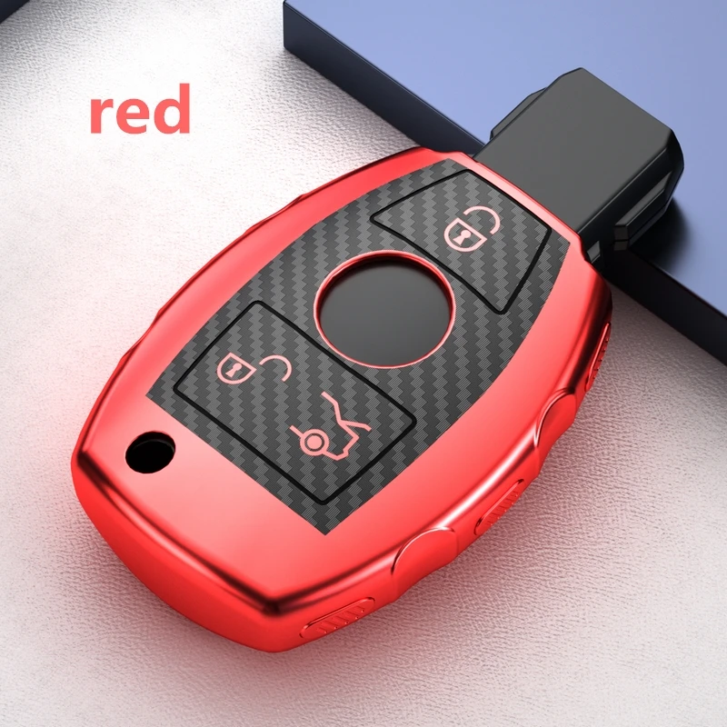 red Чехол для ключей из углеродного волокна ТПУ, защитный чехол для ключей Mercedes benz A B R G Class GLK GLA w204 W251 W463 W176 - Название цвета: red