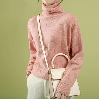 

LITVRIYH 100% Wool sweater women sweaters and pullover long sleeve turtleneck loose female pullover women knitted jumper clothes