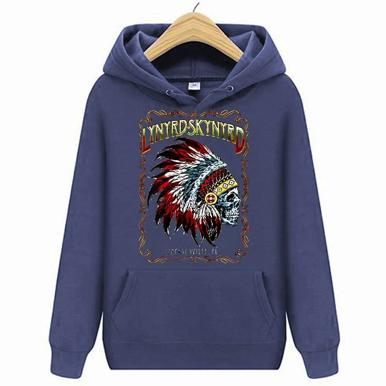 Тёмно-синий Lynyrd толстовки для мужчин Skynyrd индийский Скелет ALABAMA кантри музыка толстовки рок-группы свитшоты S-2XL - Цвет: Тёмно-синий
