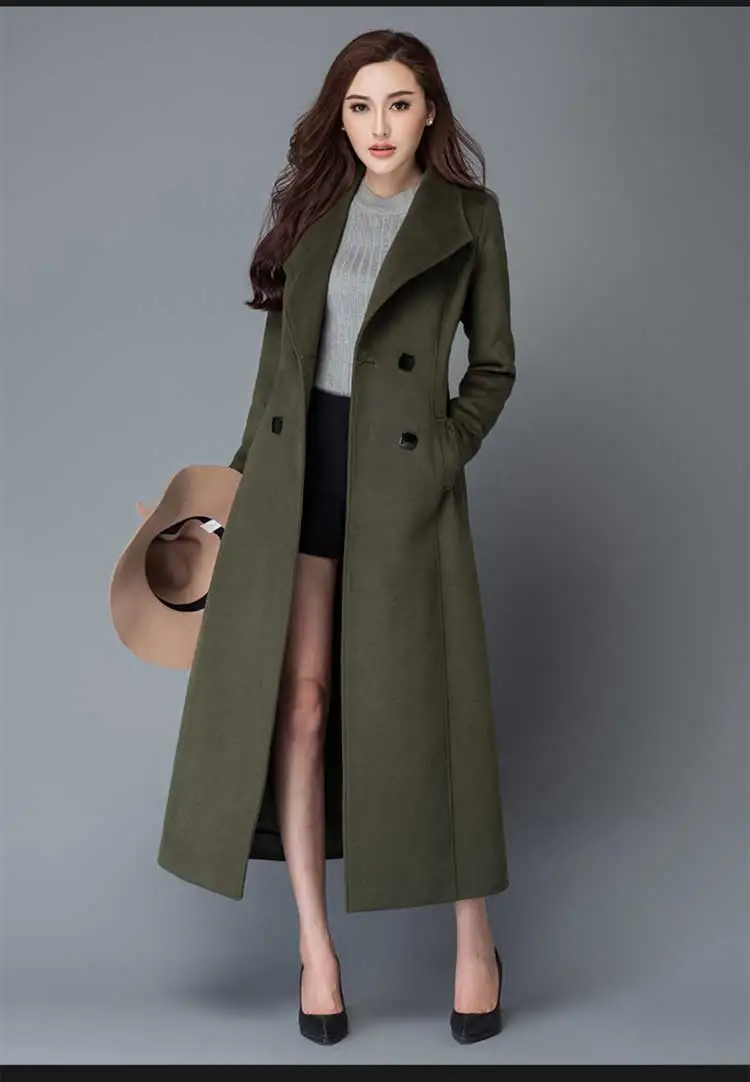 Winter Woman Coats Autumn and Winter New Lapel Thickening Women Long Coat Fashion Red Slim Woolen Coat Female Jacket