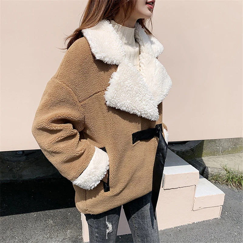 Aelegantmis модное толстое теплое меховое пальто для женщин, осенне-зимняя кожаная куртка, меховое плюшевое пальто, женское Свободное пальто большого размера