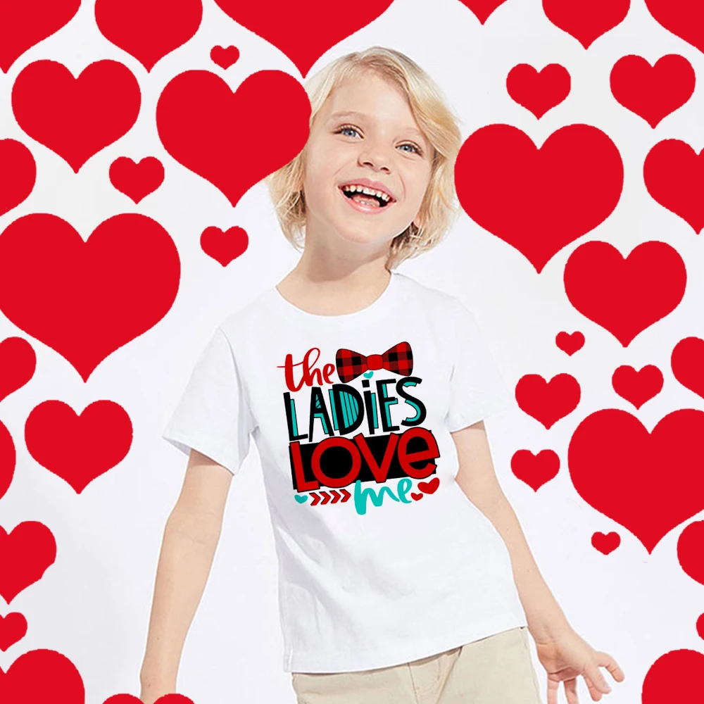 Клетчатые футболки для мальчиков с надписью «Ladies Love Me» на День святого Валентина новая модная одежда для маленьких мальчиков с надписью «Hello I'm The Ladies Man» на День святого Валентина