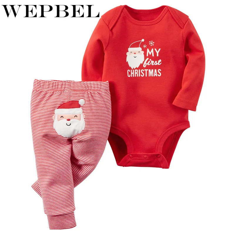 WEPBEL/Рождественская Одежда для новорожденных мальчиков и девочек; боди; комбинезон+ штаны с оленем; Рождественский комплект одежды для малышей; Одежда для новорожденных