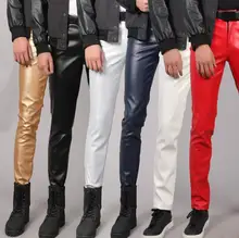 Spring autumn leather pants mens feet pants fashion motorcycle pu trousers for men personality pantalon homme singer stage