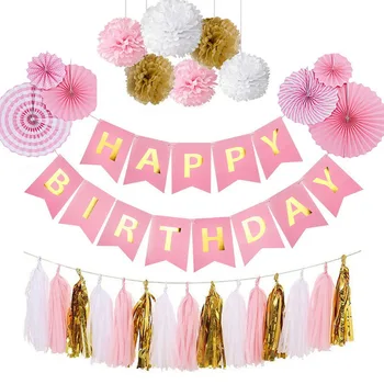 

28 Pieces Paper Fan Flower Kit Birthday Party Hanging Decorations Party Diy Decor Party Decoration Kit-Pink