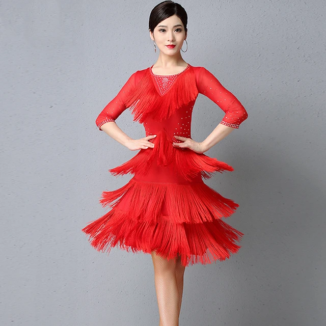 Vestido de competición de baile para mujer, ropa de práctica de Rumba, ropa con flecos, traje de de Tango y Samba, DQL2825 - AliExpress