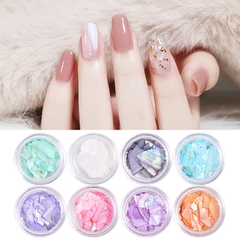 

6 Boxes/Set Holograplic Irregular Meteorite Fragment Shell Paper Nail Flakies Sequin Micas Sheets Nail Art 3D Decorations Flakes