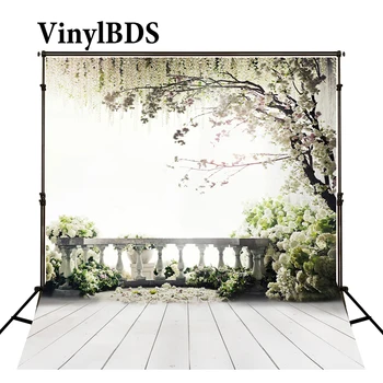 

VinylBDS 10x10ft Flower Wall Wedding Photography Backdrops Spring Garden Backdrop Wood Flowers Background for Photo Studio