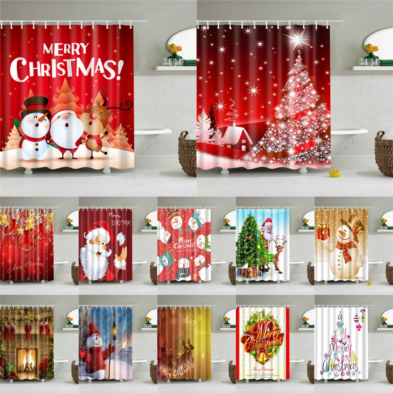 Christmas Printed Shower Curtain Bath Screen For The Bathroom Waterproof Polyester Fabric Curtains Home Decoration | Дом и сад