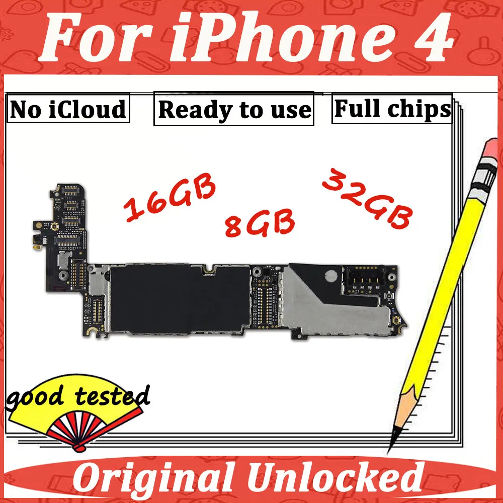 Оригинальная материнская плата для iPhone 4, 8 ГБ, 16 ГБ, 32 ГБ, разблокированная материнская плата с чипами, основная материнская плата без iCloud, разблокировка ID