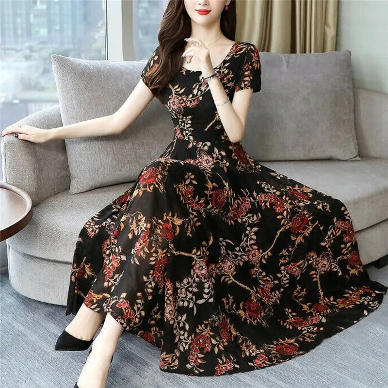 Женское праздничное платье с цветочным принтом привлекательное длинное