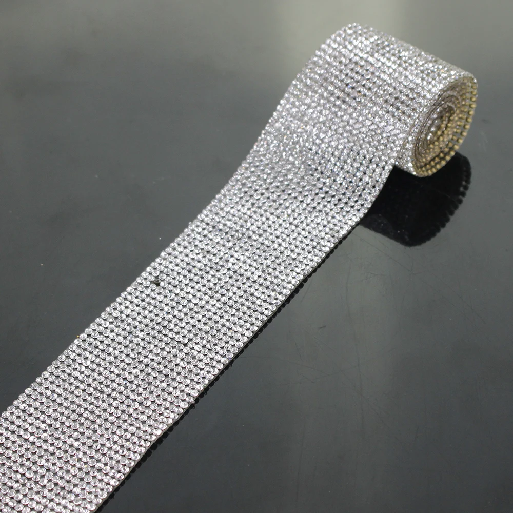 

2yards 18 Row Clear White Crystal Motif Hot Fix Rhinestones Iron on Sticker Diamond Trim Tape Craft Sewing Supplies