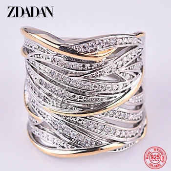 ZDADAN 925 Sterling Silver Braided Finger Ring For Women Jewelry Party Gift
