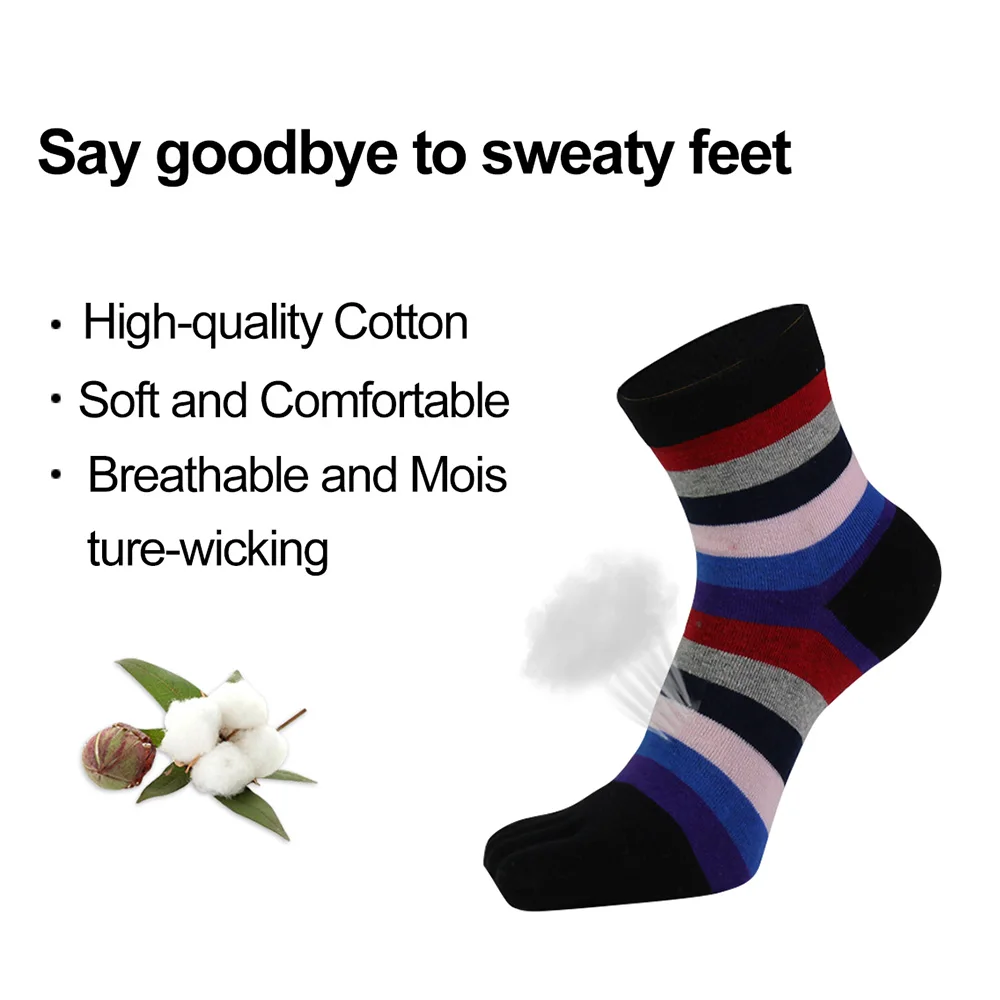 6 Pairs / Lot Autumn Winter Women Socks Cotton Fashion Five Fingers Toe Socks Rainbow Stripe Breathable Long Sock