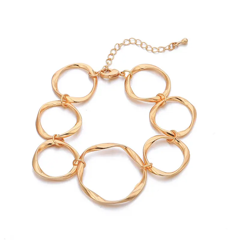 Несколько круглых кругов, цепочка и звенья, браслеты для женщин, серебристые неравномерные металлические браслеты, модные ювелирные изделия, подарки для женщин, Pulseira - Окраска металла: Gold Color