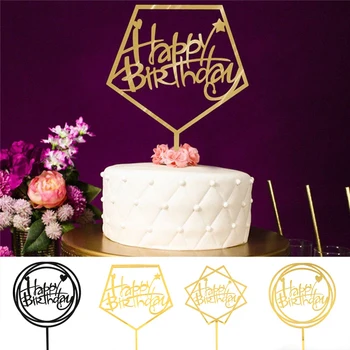 

Glitter Happy Birthday Cake Topper Acrylic Letter Gold Silver Cake Top Flag Decoration for Boy Birthday Party Wedding Supplies