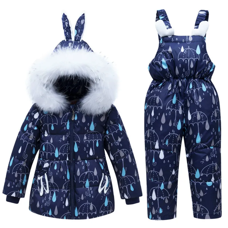 Children Winter Clothes Set New Baby Girl Boy Snowsuit Duck Down Coat Jumpsuit Toddler Outfit Snowwear Hoodies Jacket+ Bibpants