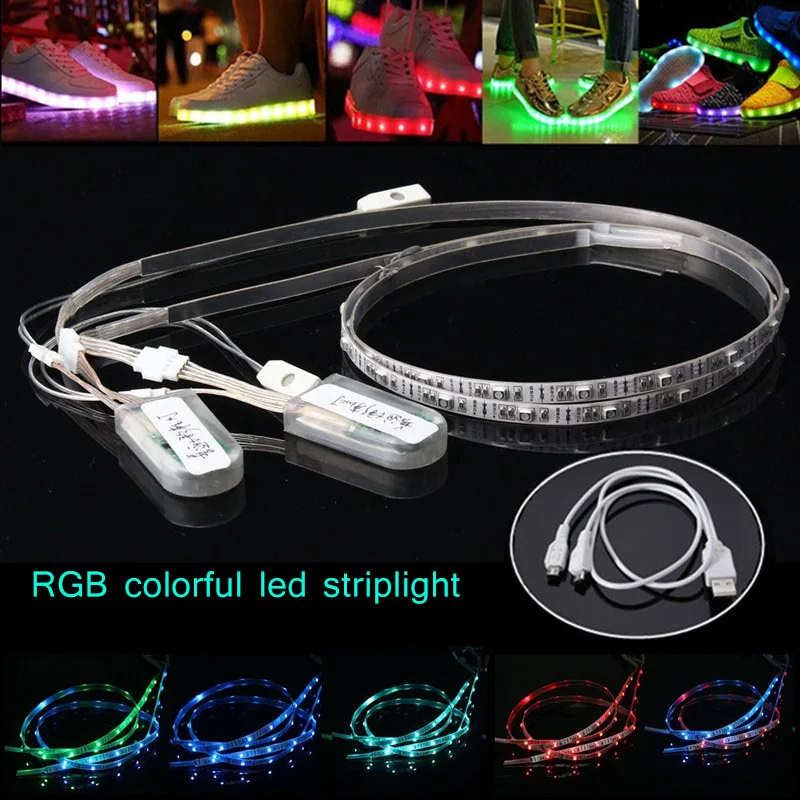 2 шт. 60 см USB зарядка с питанием RGB 24 светодиодные полосы свет обувь одежда Вечерние TN99