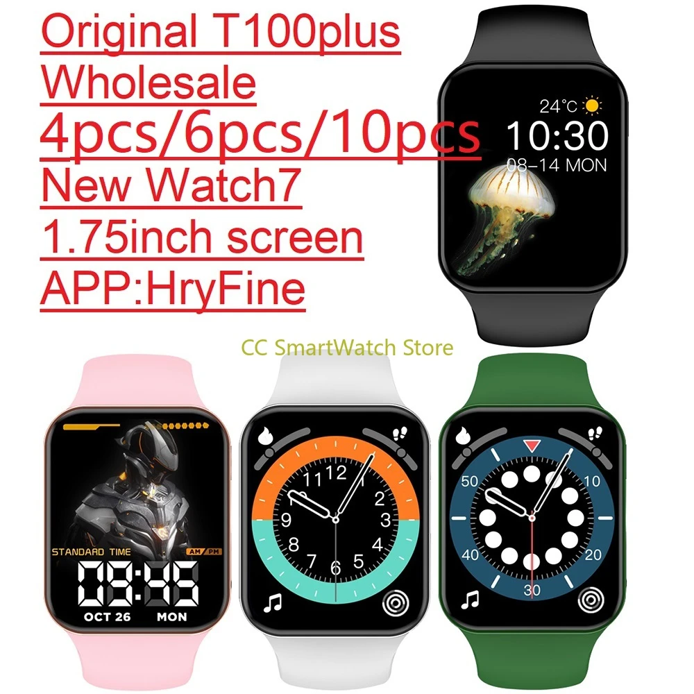 Original T100 plus Watch 7 Smart Watch T100plus SmartWatch Wholesale Bluetooth music RemotePhoto Dialing Message Reminder Sports