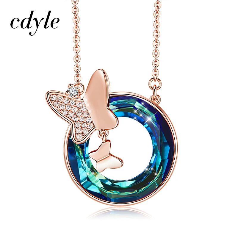 Cdyle многоцветные кристаллы от Swarovski подвеска в форме круга женское ожерелье с цирконом бабочка ювелирные изделия персонализированный подарок - Окраска металла: N1825D-S