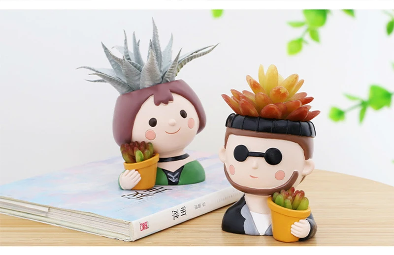 Cute Human Face Vase Succulent Planter Resin Vase Cartoon Character Decorative Head Face Flower Pot Indoor Desktop Ornaments