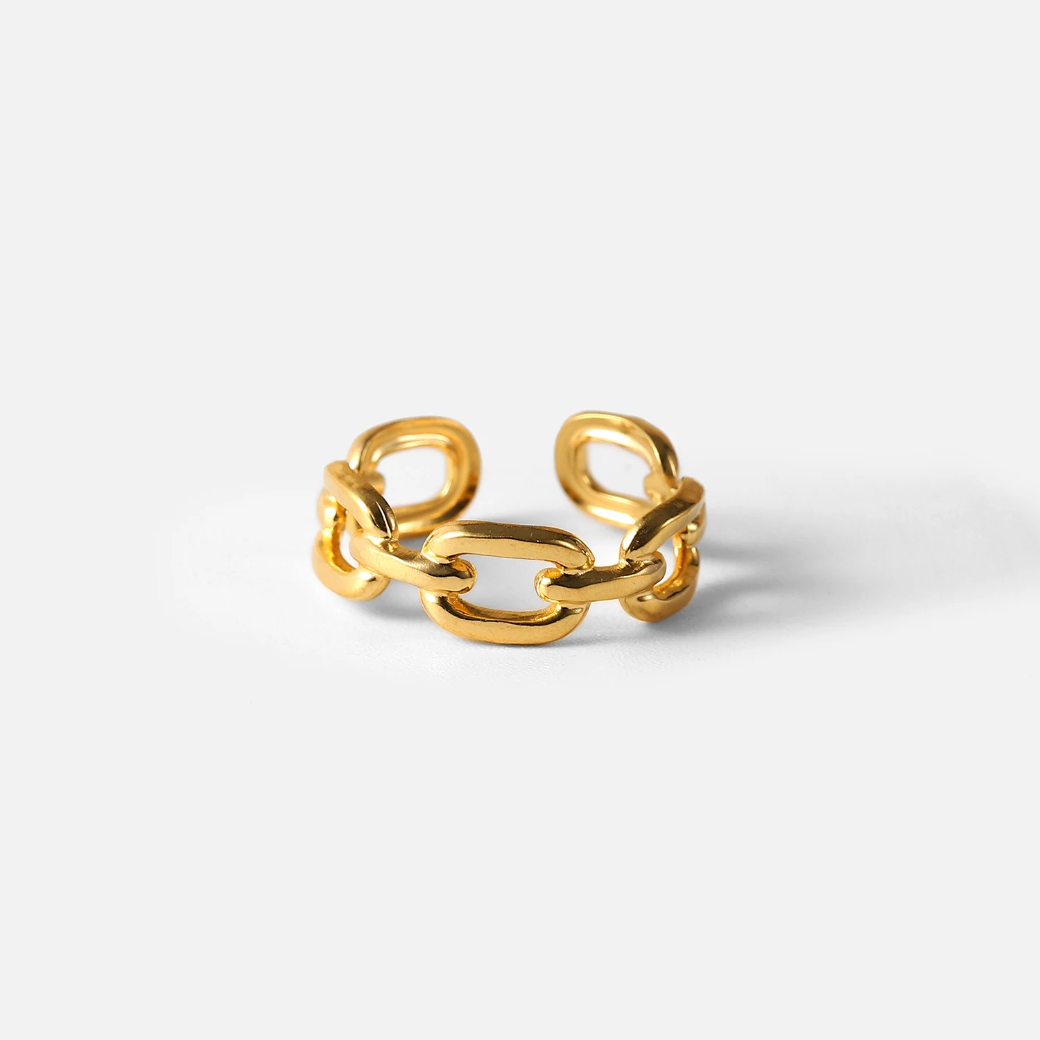 Twisted Link Chain Open Rings Stainless Steel Jewelry 18k Gold Plated Adjustable Finger Rings For Women Party Gift Finger Ring Stainless Steel Ring Jewelry Accessories Adjustable Rings Gold Color Ring Gold Color Rings Opening Ring Chain Ring