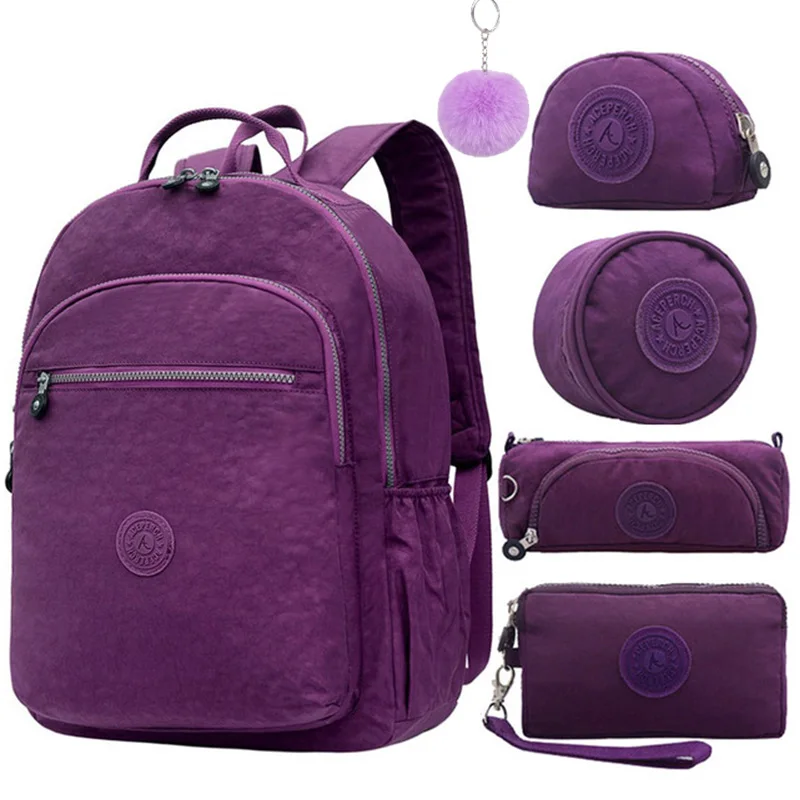 ACEPERCH, рюкзаки для девочек, Mochilas Escolares Feminina, школьные сумки для девочек-подростков, Женский нейлоновый рюкзак, рюкзак для ноутбука, Sac A Dos - Цвет: 5Pcs and Monkey