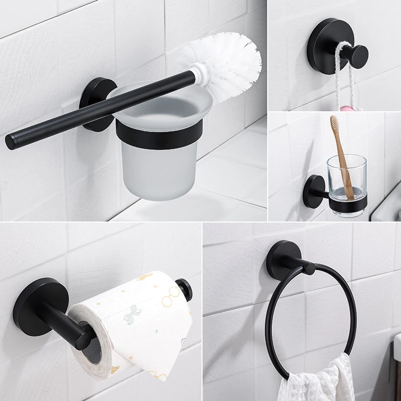 Wall Mounted Bathroom Organizer Stainless Steel Toilet Paper Holder Toilet Brush Holder Tooth Brush Holder Towel Ring Robe Hook