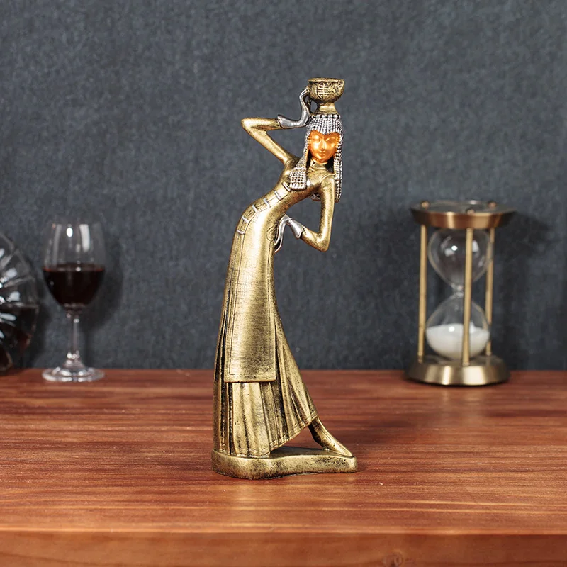 Exotic African Statue Retro Dai People Teenage Girl Art Sculpture Creative Resin Craft Desktop Office Decorations For Home R3416 - Цвет: 11X31CM