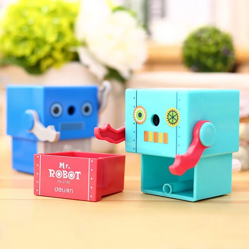 

Cute robot sharpener Hand Crank Accessory Sharpener Creative Student muji Print Pencil Sharpener For Kids School Supply