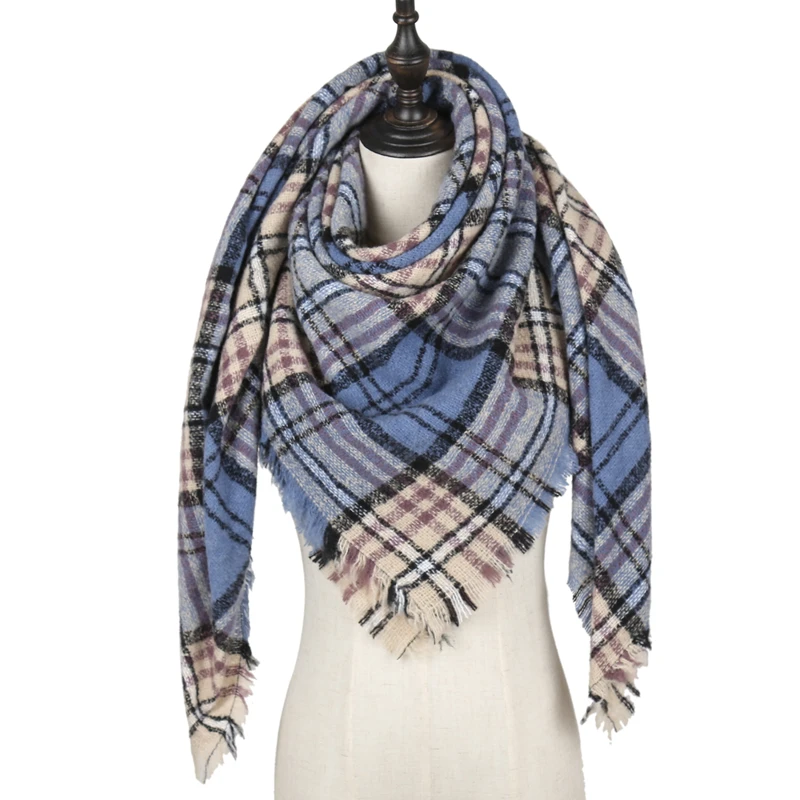 Брендовый дизайнерский Женский кашемировый шарф, треугольные зимние шарфы, женские шали и палантины, вязаное одеяло, шейный платок в полоску, новинка - Цвет: E34