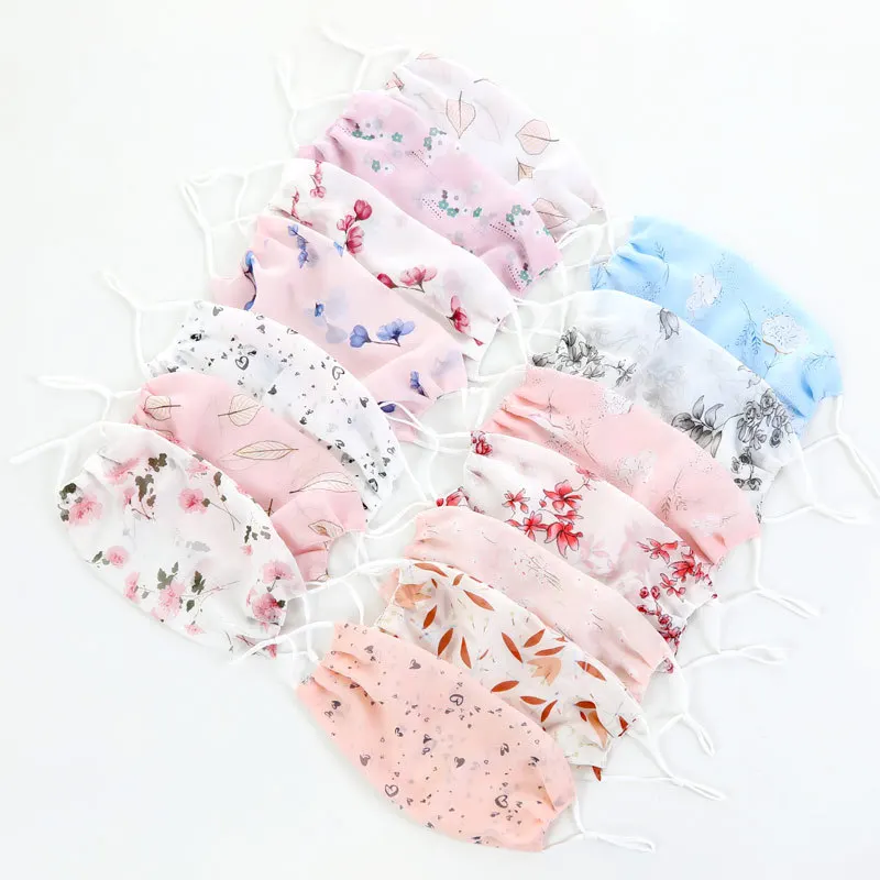 Chiffon Thin Sunscreen Face Mask Fashion Solid /Floral Printed Women Gauze Summer Masks Windproof Resuable Face Shield Wholesale