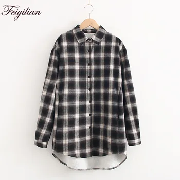 

Fall/winter new Plaid Shirt Long Sleeve Loose Vintage Female Student Shirt Long Backing Shirt women shirts