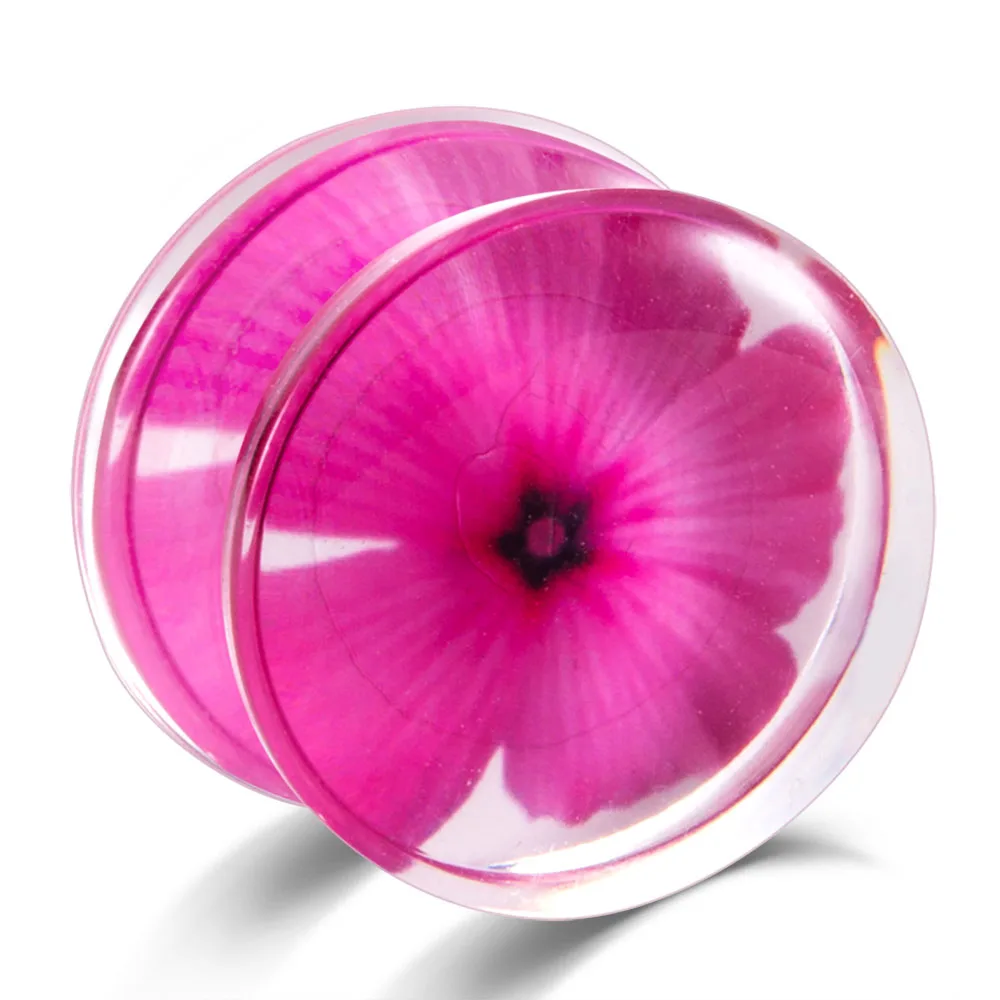 pink flower Седло ушные датчики телесные туннели акриловые серьги пробки пирсинга хрящей двойной расклешенные ушные носилки набор ювелирные изделия для тела 2 шт - Окраска металла: pink flower