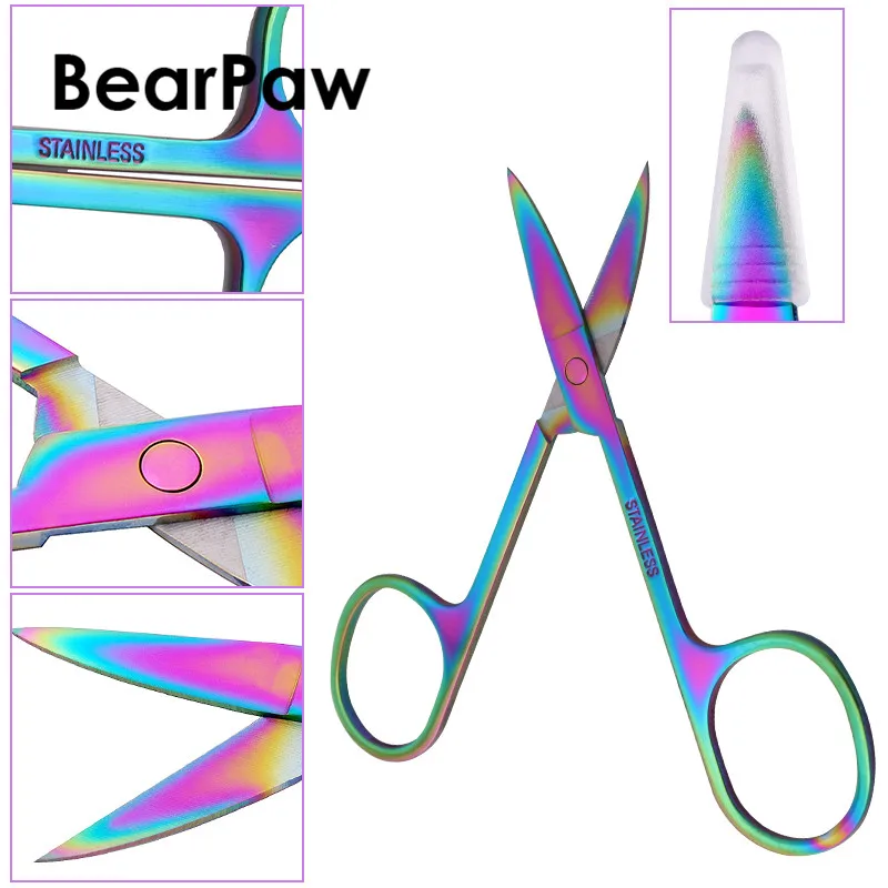 BearPaw из нержавеющей стали, острые ножницы, изогнутая головка, ножницы для бровей, маникюрные ножницы, кутиклимер для ногтей, средство для удаления волос на лице, инструмент для красоты